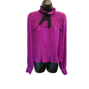 LA PATEAU Purple Pleated Lace Collar Poet’s Blouse - size 36EU or small